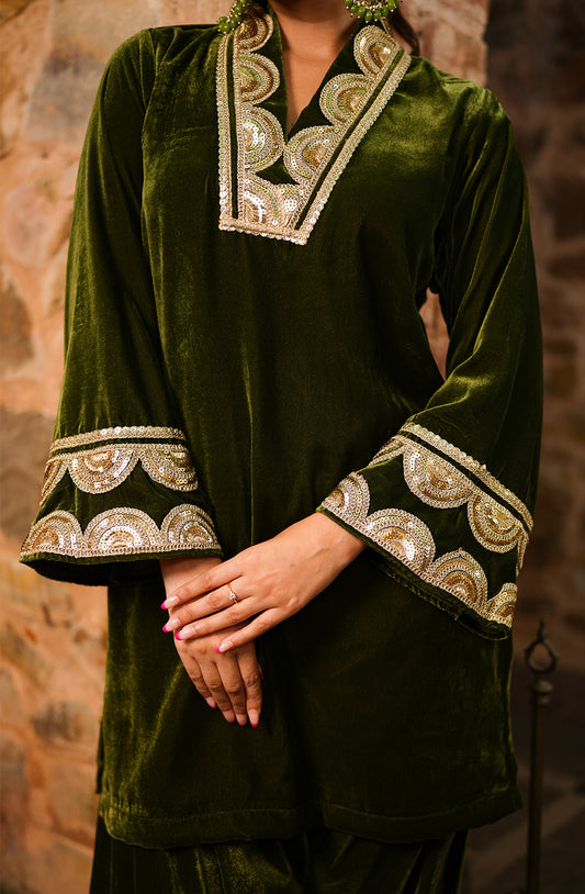 Patiala Velvet Set - Green