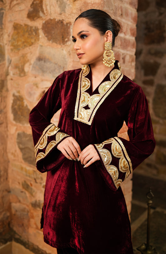 Patiala Velvet Set - Maroon