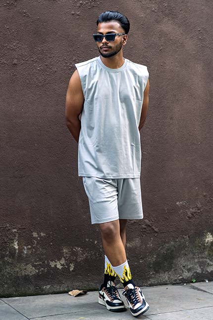 Thunder Grey 3 Piece Oversized Short Set