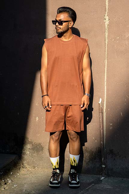 Thunder Brown 3 Piece Oversized Short Set