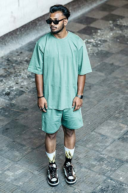Thunder Mint Green 3 Piece Oversized Short Set