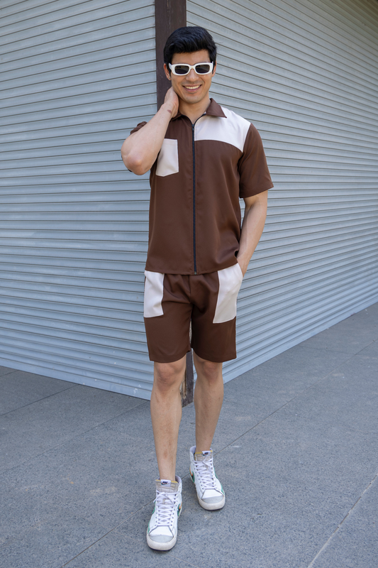 DOUBLE TROUBLE CO-ORD SET (BROWN) - MEN'S