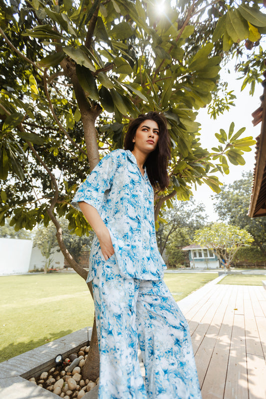 BLUE MARBLE CO-ORD SET (WOMEN)