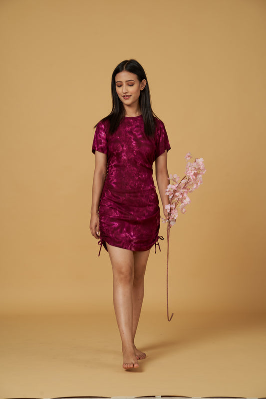 TIE & DYE DRESS (WINE)