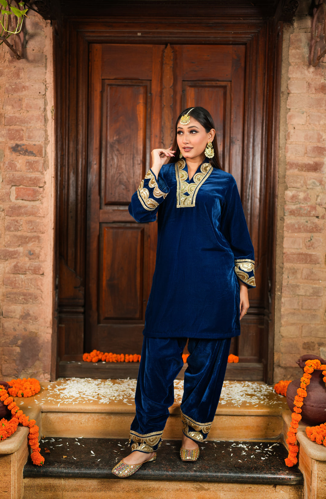 Patiala Velvet Set - Blue