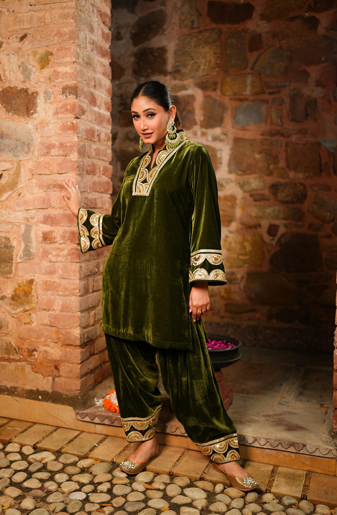 Patiala Velvet Set - Green