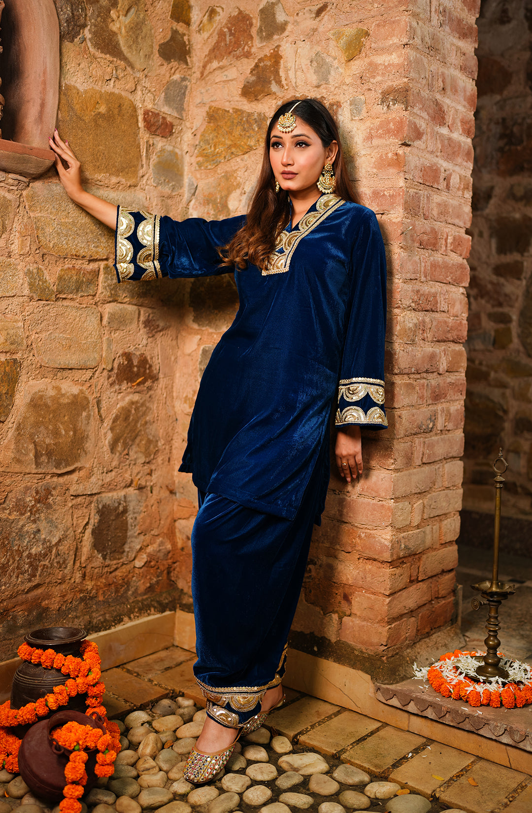 Patiala Velvet Set - Blue