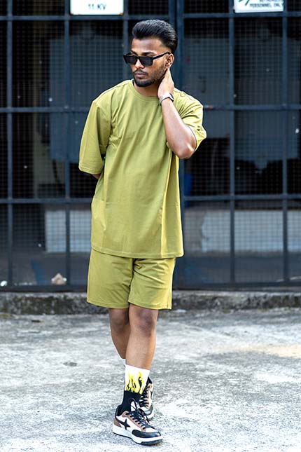 Thunder Olive Green 3 Piece Oversized Short Set