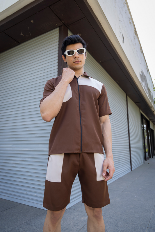 DOUBLE TROUBLE CO-ORD SET (BROWN) - MEN'S