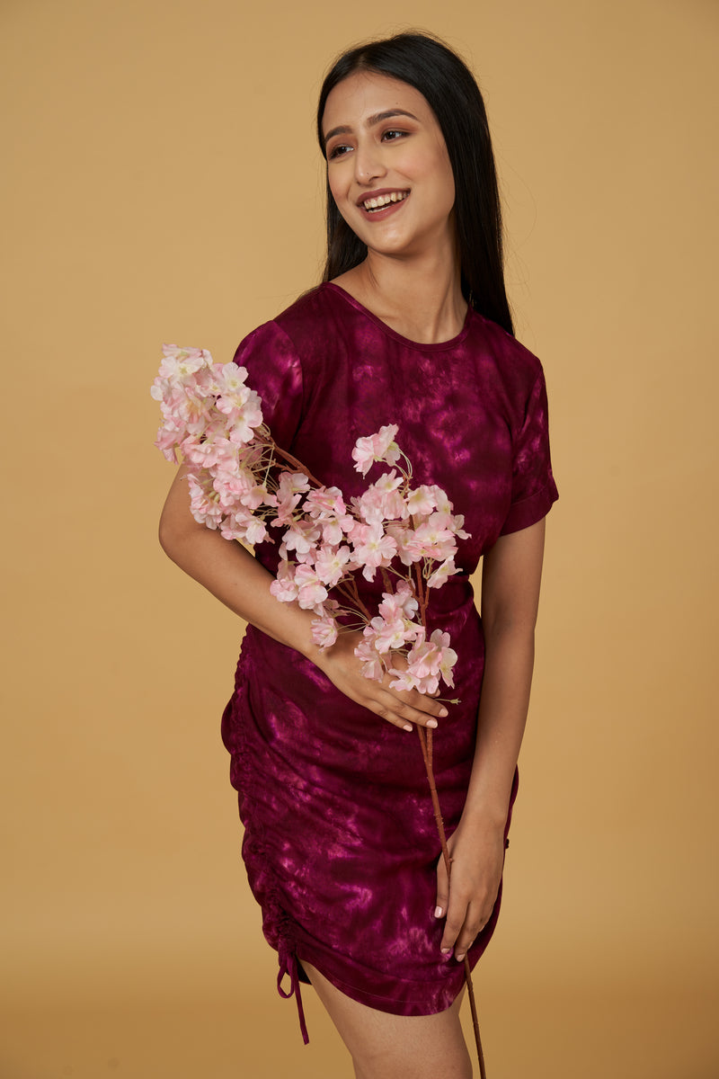 TIE & DYE DRESS (WINE)